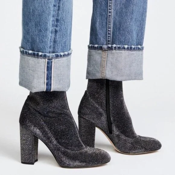 Sam Edelman Calexa Velvet Mid Calf Sock Heeled Bootie Gray - Picture 1 of 11